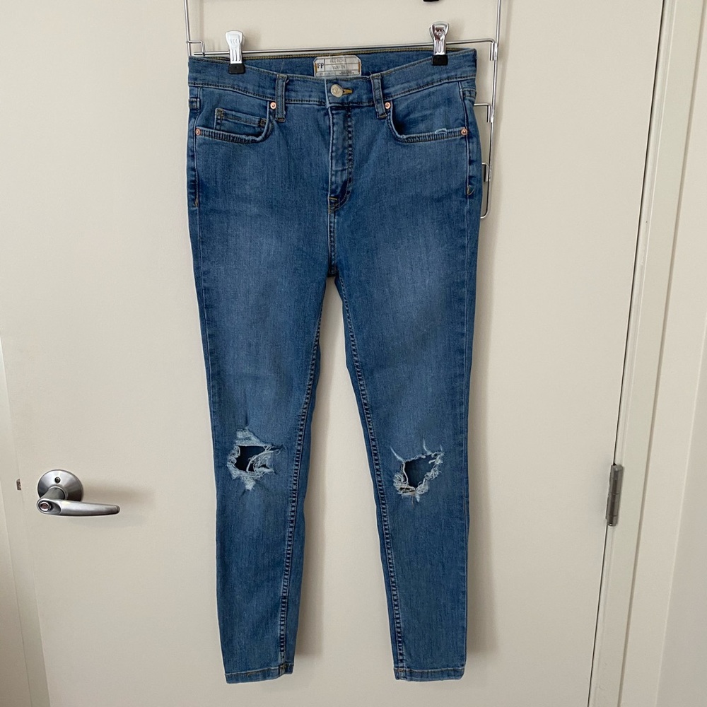 Free People High Rise Busted Knee Skinny Jeans